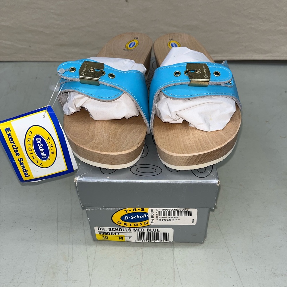 DR SCHOLLS Original Wooden Buckle Slide Mule Sandals NWT